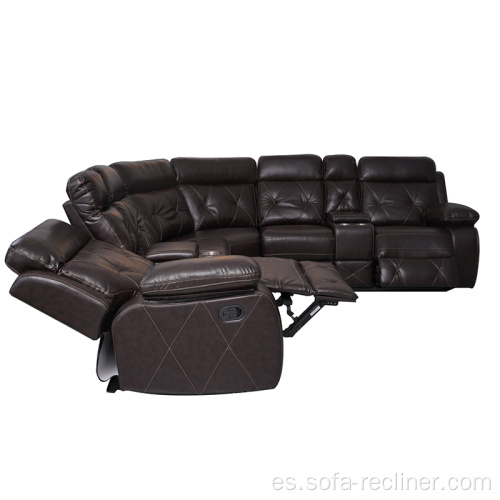 Set de sofá de esquina reclinable de cuero de aire transpirable
